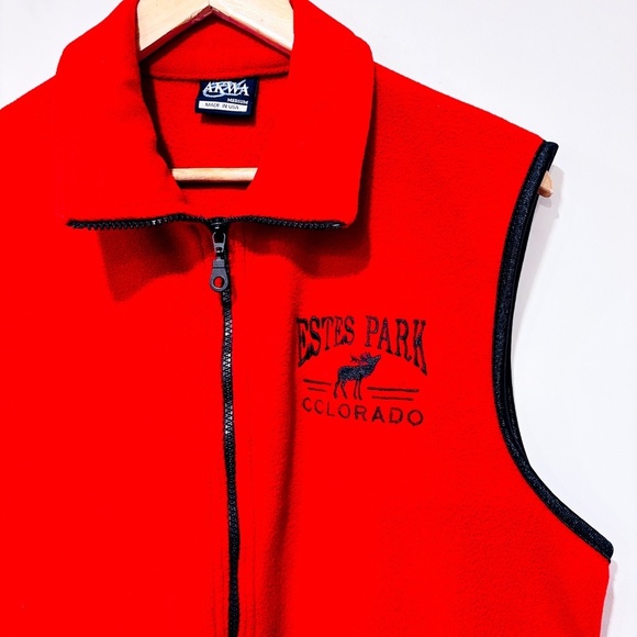 AKWA Vintage red fleece vest | Estes Park Colorado sleeveless jacket | Medium * - Picture 4 of 6